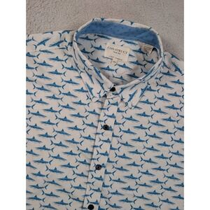 Con.Struct Mens XL Slim Fit 4-Way Stretch Shark Print Short Sleeve Button Down